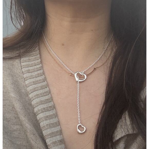 Tiffany & Co. Elsa Peretti Silver Toggle Open Heart Link Chain Lariat Necklace - Picture 1 of 14